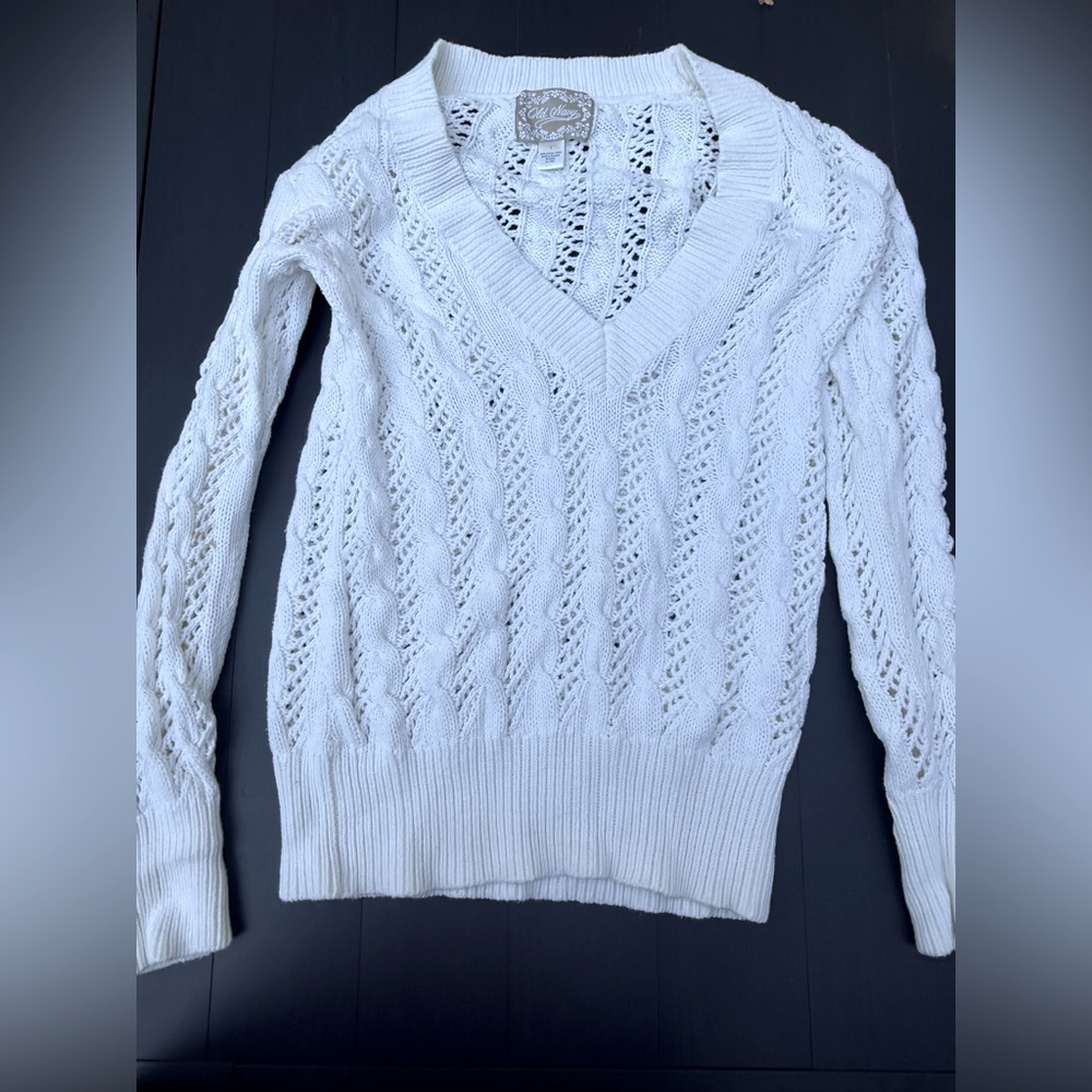 VTG OLD NAVY 100% COTTON Elegant White Cable Knit Sweater
